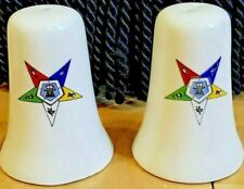 Vintage Masonic Eastern Star Salt And Pepper Shakers Cream Colored w/Colors 3