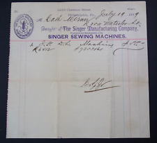 Singer Mfg Co., Singer Sewing Machines Philadelphia 1889 billhead invoice picture