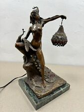 Art Nouveau Bronze Lamp Famous Belgium Artist Philippe Wolfers Woman w/ Peacocks picture