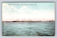 Conneaut Harbor OH-Ohio, Lake Vessels Passing, Antique, Vintage Postcard picture