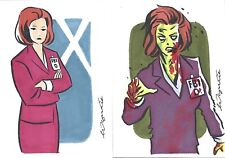 2 DANA SCULLY SKETCH CARDS BY WYNN RYDER FBI ZOMBIE PSC ACEO 2012 picture