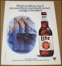 1989 Miller Lite Print Ad Beer Advertisement Vintage Brooklyn Bridge New York picture