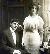 Vintage/Antique Bride Groom Young Couple Portrait Pretty Edwardian Dress picture
