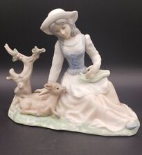 Tengra Spain Hand Made Porcelain Girl Sitting With Tree Branch Deer Fawn As-Is  picture