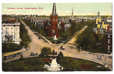 Washington D. C. c1910 Thomas Circle, Luther Place Memorial Church, old trolley picture