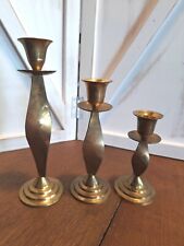 3pc Set Spiral/Twisted Brass Candlestick Candle Holders. Made In India Vintage picture