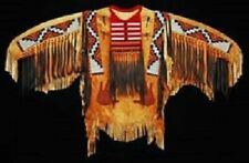 Old Style American Buckskin Buffalo Beaded Fringes Powwow Regalia War Shirt NW27 picture