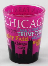 CHICAGO ILLINOIS PINK SKYLINE AND WORDS COLLAGE SHOT GLASS SHOTGLASS picture