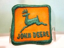 VTG JOHN DEERE HAT PATCH ~2 INCHES SQUARE GREEN ON ORANGE OLD SCHOOL FARM WEAR picture