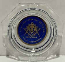Vintage Mason's Glass Clear Blue Print Ashtray Masonic Lodge Brownsville No 60 picture