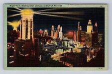 Chicago IL-Illinois, Night View, Business District, Vintage c1944 Postcard picture