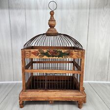 Vintage Victorian Style Birdcage 20x8x12 Wood Wire Dome Hanging Metal Slide Tray picture