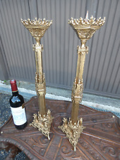 PAIR antique Brass Church candle holders tripod angels neo gothic picture