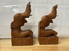 Vintage Pair of Handcarved Wooden Elephant Bookends picture