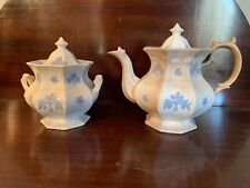 Lot of 2 Antique 1800s Chelsea Pearl Stoneware Wedgewood shape covered jar & Pot picture