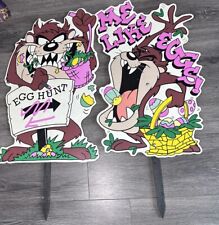 2 VINTAGE LOONEY TOONS EASTER YARD SIGNS HAPPY EASTER LARGE 26” 1997 picture