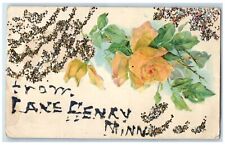 c1910s Greetings From Lake Henry Minnesota MN Unposted Embossed Flowers Postcard picture