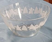 Vint. 1997 Christmas Holiday Large Serving Bowl Winter Horse Sleigh White Tree picture