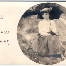 c1900s UDB Lovely Old Lady RPPC At Paradise Woods Park Real Photo Umbrella A127 picture