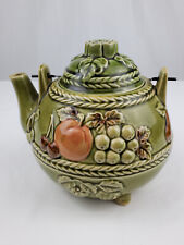 Vintage Tilso Japan Teapot Green w/Fruit Pattern picture