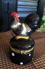 Chicken Rooster Porcelain Hinged Trinket Box Dresser Desk Vanity Decor picture