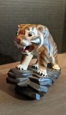 Vintage Asian Tiger Statue Figurine Paperweight Stone Or Chalkware Heavy  picture
