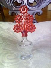 Art Deco style Perfume Bottle VTG Cranberry Ruby Red Flower Screw Top 4