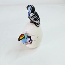 Hatched Egg Pottery Bird Blue Parrot Pink Toucan Mexico Hand Painted Signed 218 picture