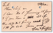 1882 Ship Car Lumber Gran & Griffith Hampton Iowa IA Clinton IA Postal Card picture
