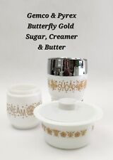 Vintage GEMCO Butterfly Gold Sugar & Cream Set & PYREX Butterdish  picture