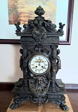 RARE Antique French Clock Bacchus Face Women Cherubs Spelter Bronze LARGE picture
