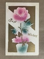 Postcard Best Wishes Greetings Flower Pink Rose Embossed Eau Claire WI 1912 picture