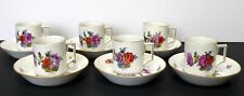 6 Antique Royal Vienna Austria Floral Porcelain Cups & Saucers Set picture