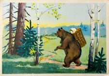 1955 Art Fairy tale Masha and Bear Vintage Child Postcards Greeting card picture