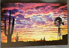 Vintage Magnificent Arizona Sunset Postcard  Windmill Cacti 4x6” picture