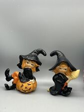 Lefton Teen Witches On Pumpkins Vintage Salt & Pepper Shakers HTF Rare picture