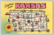 Postcard Greetings From Kansas State Map Flag Bird Flower Unposted  JF1.45 picture