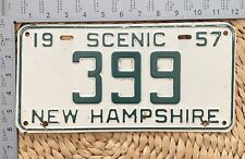 1957 New Hampshire License Plate 399 Garage Decor Low Number Green White ALPCA picture