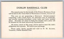 Vintage Ephemera Advertising Card Dublin Baseball Team Invitation picture