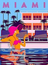 Miami Beach Florida Girl in Pool Retro Travel Wall Decor Art Deco Poster Print picture