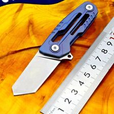 Mini Straightback Folding Knife Pocket Hunting Survival D2 Steel Titanium Handle picture