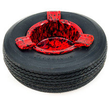 VTG Firestone Tire Rubber Red Swirl Marble Bakelite Advertising Ashtray Man Cave picture