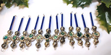 Vtg Christmas Ornaments 12 BLUE Indent SILVER Mercury Glass Bead Icicles #G15 picture