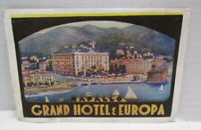 GRAND HOTEL & EUROPA RAPALLO ITALY VINTAGE ORIGINAL LUGGAGE LABEL UNUSED picture