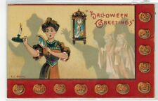 Halloween Post Card Lady, Hand Mirror and Ghosts picture