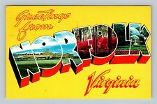 Norfolk VA, LARGE Letter Greetings, Virginia Vintage Postcard picture