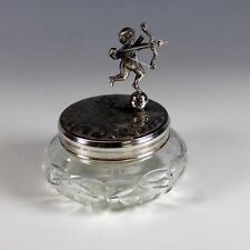 Antique Cut Glass and Silverplate Music Box Jewelry Box, Rotating Cupid picture