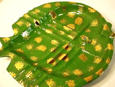 Vtg Green & Gold 70's Fish Ceramic Ashtray Trinket Hippie Nautical 9.5x9