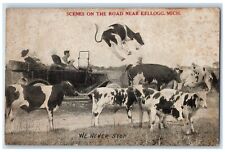 1961 Scenes Road Near Kellogg Michigan Floating Cow Exaggerated Vintage Postcard picture