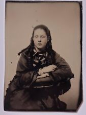 Antique Tintype Photo Married Pretty Young Girl Hair Ringlets Earrings Bracelet picture